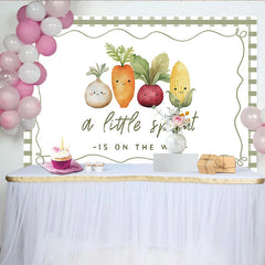 Lofaris A Little Sprout Is On The Way Baby Shower Backdrop Cute Garden Vegetable Green Gingham Party Banner