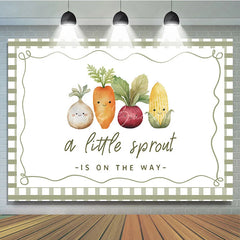 Lofaris A Little Sprout Is On The Way Baby Shower Backdrop Cute Garden Vegetable Green Gingham Party Banner