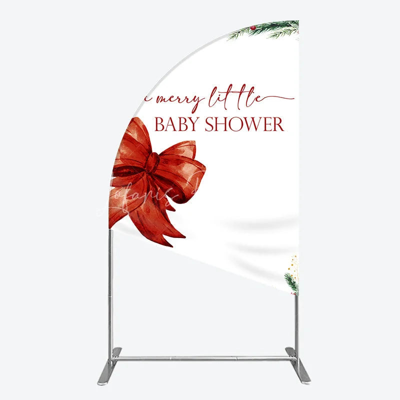 Lofaris A Merry Little Baby Shower Half Moon Arch Backdrop Christmas Holiday Theme with Red Bow Winter Botanical Party Decor