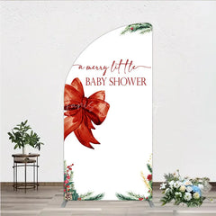 Lofaris A Merry Little Baby Shower Half Moon Arch Backdrop Christmas Holiday Theme with Red Bow Winter Botanical Party Decor