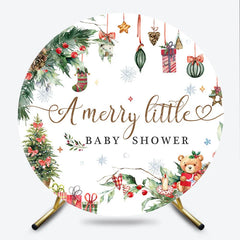 Lofaris A Merry Little Baby Shower Round Backdrop Christmas Teddy Bear Holiday Xmas Tree Party Decor for Winter
