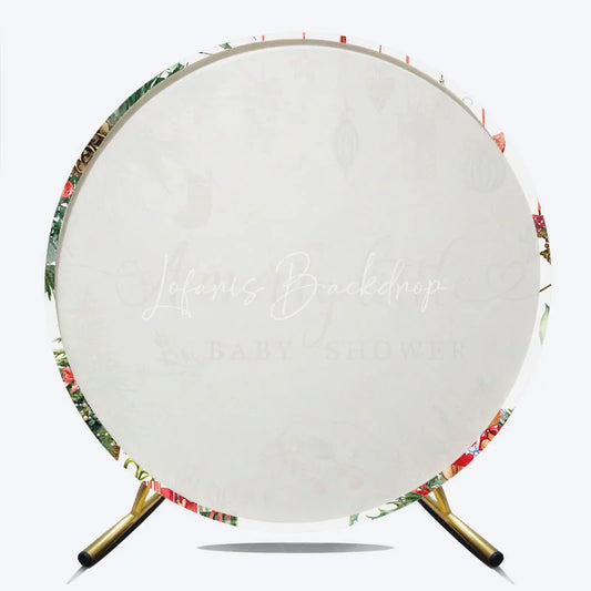 Lofaris A Merry Little Baby Shower Round Backdrop Christmas Teddy Bear Holiday Xmas Tree Party Decor for Winter