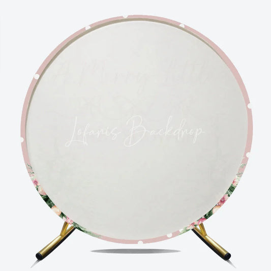 Lofaris A Merry Little Baby Shower Round Backdrop Pink Christmas Tree and Polka Dots Winter Holiday Party for Girl