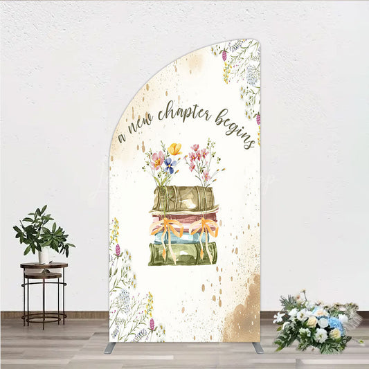 Lofaris A New Chapter Begins Baby Shower Half Moon Arch Backdrop Watercolor Books and Wildflowers Book Themed Welcome Sign Decor