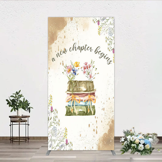 Lofaris A New Chapter Begins Baby Shower Rectangle Backdrop Watercolor Books and Wildflowers Book Themed Welcome Sign Decor