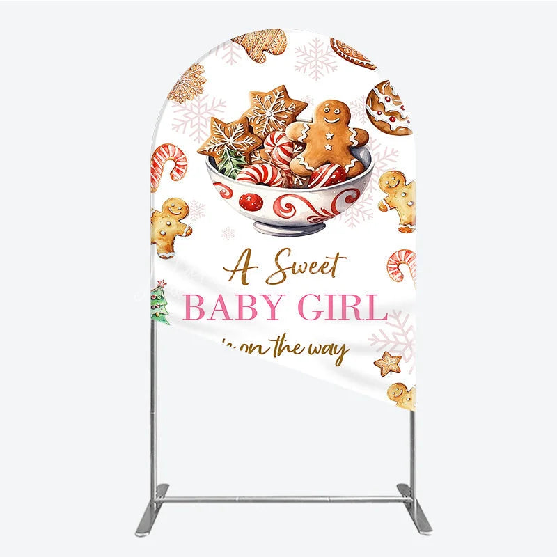 Lofaris A Sweet Baby Girl is on the Way Arch Backdrop Christmas Gingerbread Cookie Winter Holiday Shower Decor