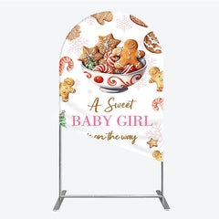 Lofaris A Sweet Baby Girl is on the Way Arch Backdrop Christmas Gingerbread Cookie Winter Holiday Shower Decor