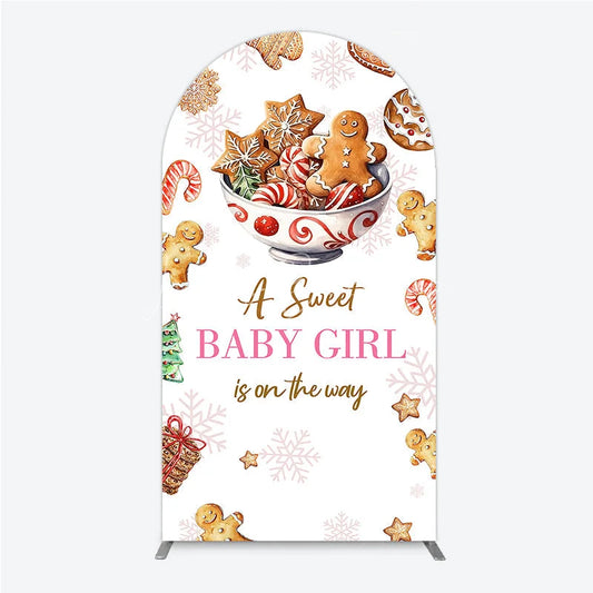 Lofaris A Sweet Baby Girl is on the Way Arch Backdrop Christmas Gingerbread Cookie Winter Holiday Shower Decor