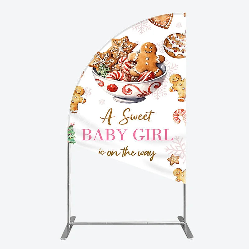 Lofaris A Sweet Baby Girl is on the Way Half Moon Arch Backdrop Christmas Gingerbread Cookie Winter Holiday Shower Decor