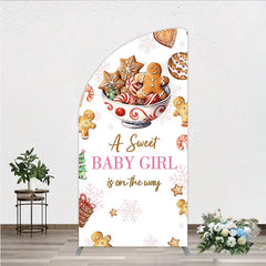 Lofaris A Sweet Baby Girl is on the Way Half Moon Arch Backdrop Christmas Gingerbread Cookie Winter Holiday Shower Decor