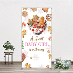 Lofaris A Sweet Baby Girl is on the Way Rectangle Backdrop Christmas Gingerbread Cookie Winter Holiday Shower Decor