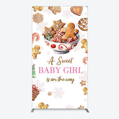 Lofaris A Sweet Baby Girl is on the Way Rectangle Backdrop Christmas Gingerbread Cookie Winter Holiday Shower Decor