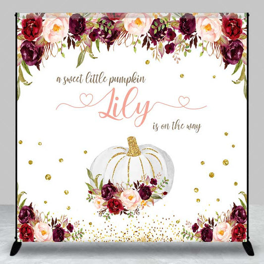 Lofaris A Sweet Little Pumpkin Is On The Way Backdrop Custom Fall Themed Baby Shower Burgundy Floral Welcome Sign