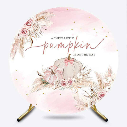 Lofaris A Sweet Little Pumpkin is on the Way Round Backdrop Boho Pink and Roses Girl Baby Shower Photo Prop