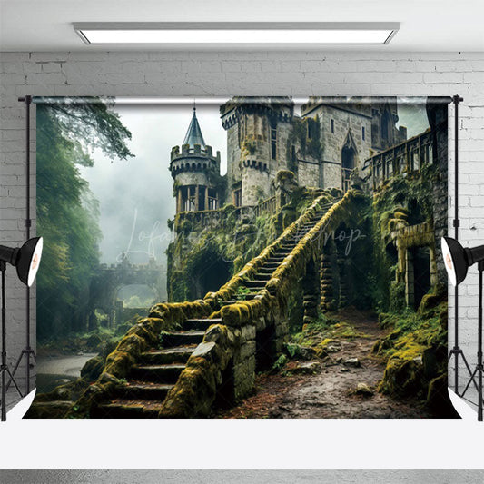 Lofaris Abandoned Stone Manor Cloudy Rainy Photo Backdrop