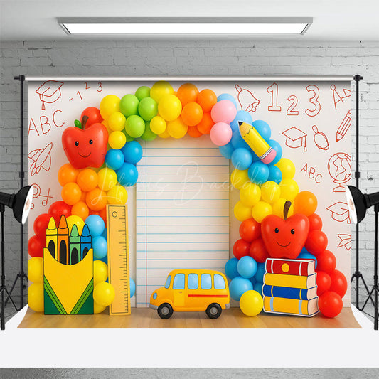 Lofaris ABC Back To School Balloon Arched Photo Backdrop