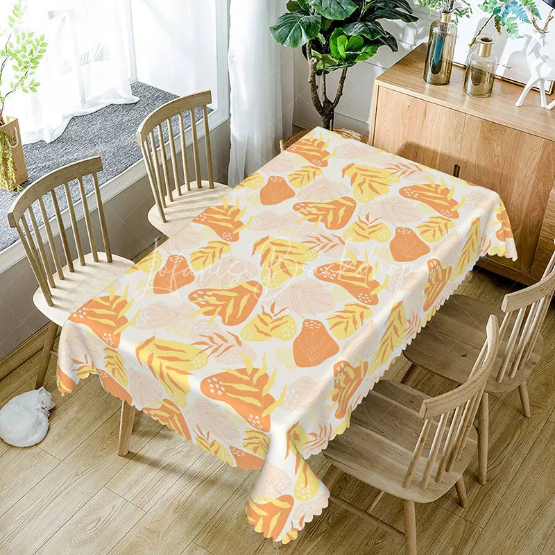 Lofaris Abstract Autumn Leaves Rectangle Tablecloth Yellow and Orange Modern Art Foliage Fall Season Kitchen Dining Decor
