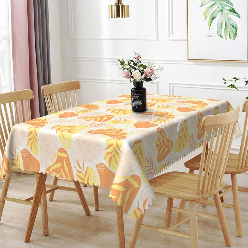Lofaris Abstract Autumn Leaves Rectangle Tablecloth Yellow and Orange Modern Art Foliage Fall Season Kitchen Dining Decor