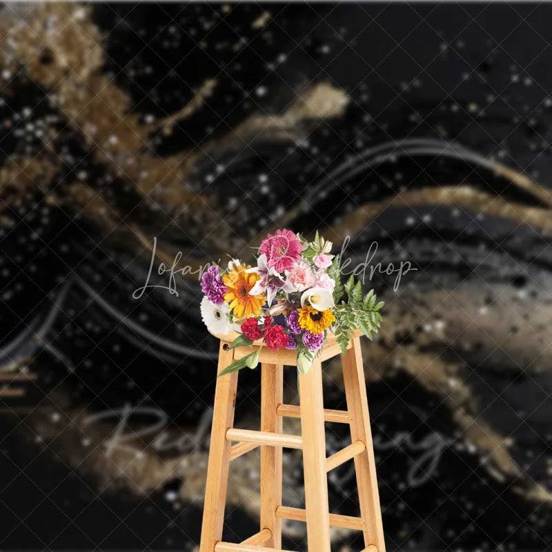 Lofaris Abstract Black and Gold Fluid Waves Backdrop Glitter Art Photography Background Elegant Party Decorations