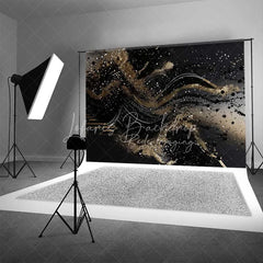 Lofaris Abstract Black and Gold Fluid Waves Backdrop Glitter Art Photography Background Elegant Party Decorations