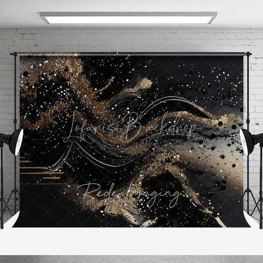 Lofaris Abstract Black and Gold Fluid Waves Backdrop Glitter Art Photography Background Elegant Party Decorations