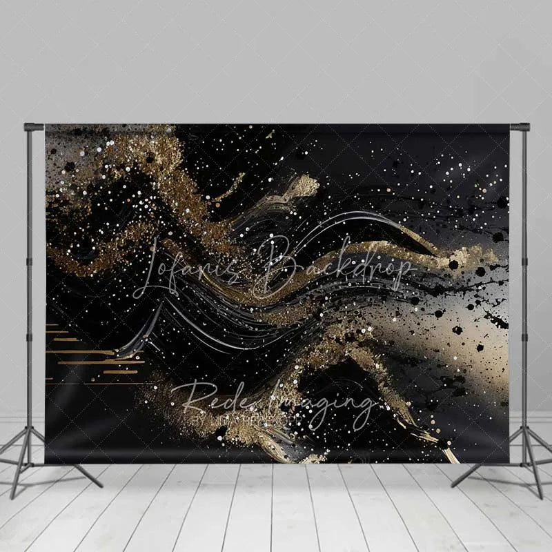 Lofaris Abstract Black and Gold Fluid Waves Backdrop Glitter Art Photography Background Elegant Party Decorations