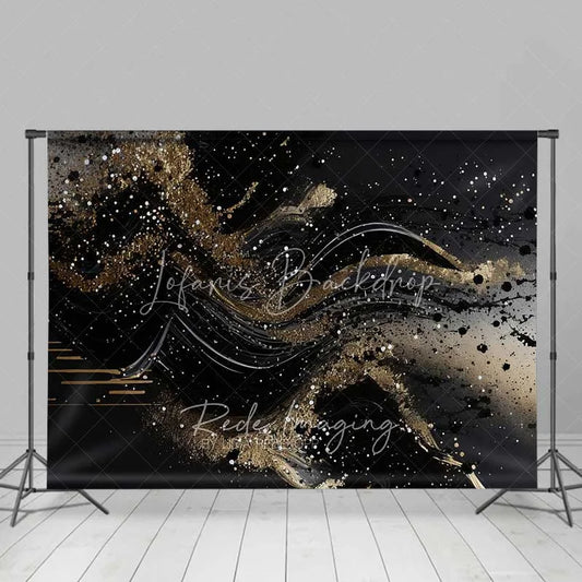 Lofaris Abstract Black and Gold Fluid Waves Backdrop Glitter Art Photography Background Elegant Party Decorations