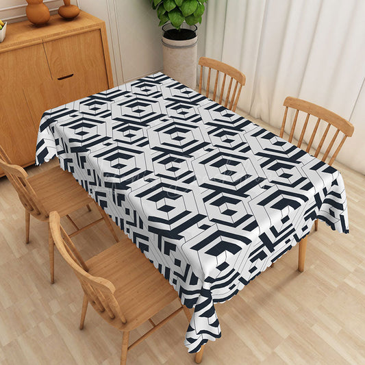 Lofaris Abstract Black and White Geometric Rectangle Tablecloth for Modern Contemporary Dining Room Decor