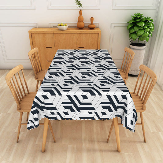 Lofaris Abstract Black and White Geometric Rectangle Tablecloth for Modern Contemporary Dining Room Decor