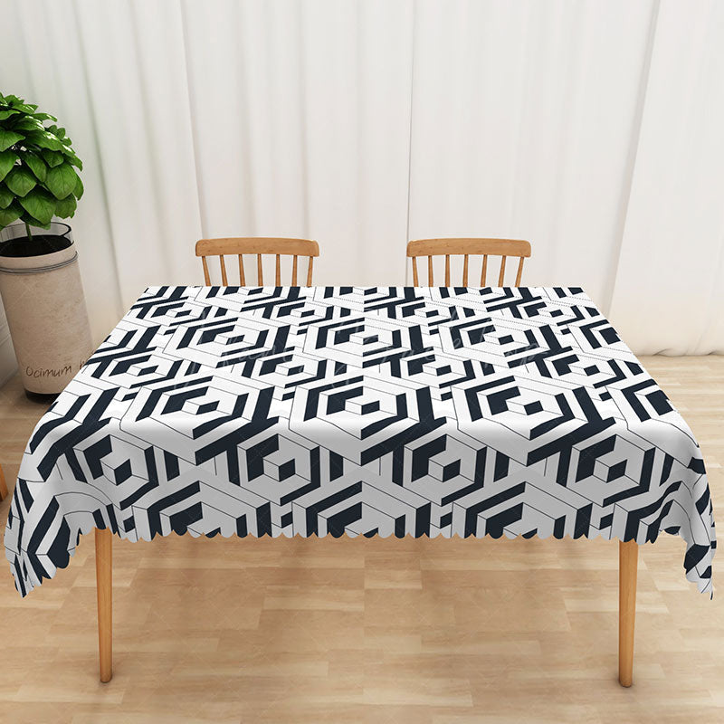 Lofaris Abstract Black and White Geometric Rectangle Tablecloth for Modern Contemporary Dining Room Decor