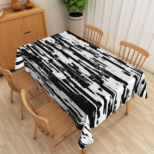 Lofaris Abstract Black And White Line Art Rectangle Tablecloth