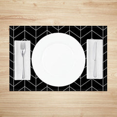 Lofaris Abstract Black and White Lines Pattern Set of 4 Placemats Modern Minimalist Design for Contemporary Dining