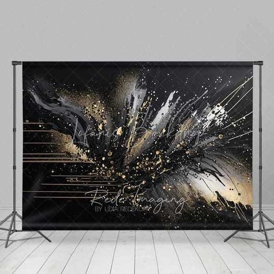 Lofaris Abstract Black Gold Splatter Fine Art Backdrop Thick Paint Strokes Studio Portrait Photography Background