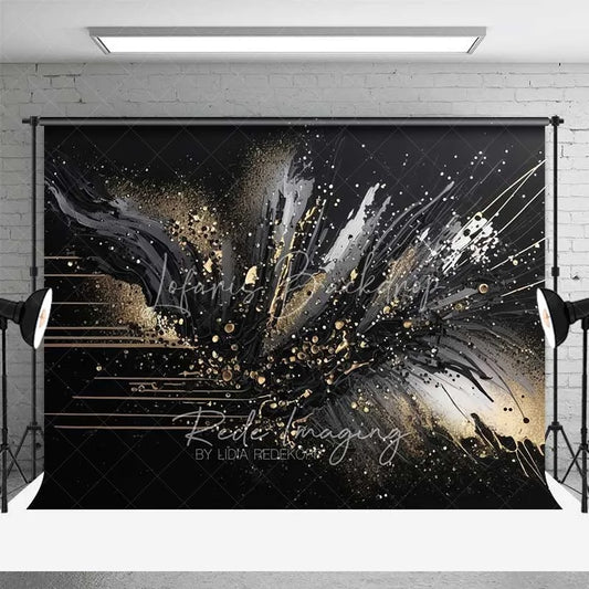 Lofaris Abstract Black Gold Splatter Fine Art Backdrop Thick Paint Strokes Studio Portrait Photography Background