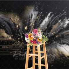 Lofaris Abstract Black Gold Splatter Fine Art Backdrop Thick Paint Strokes Studio Portrait Photography Background