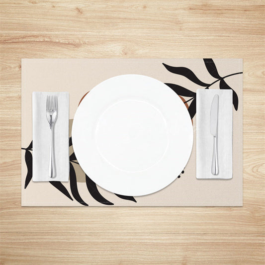 Lofaris Abstract Black Leaves Dots Print Set Of 4 Placemats
