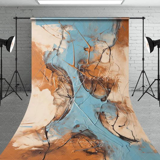 Lofaris Abstract Blue and Brown Paint Texture Sweep Backdrop Modern Artistic Studio Photography Decor