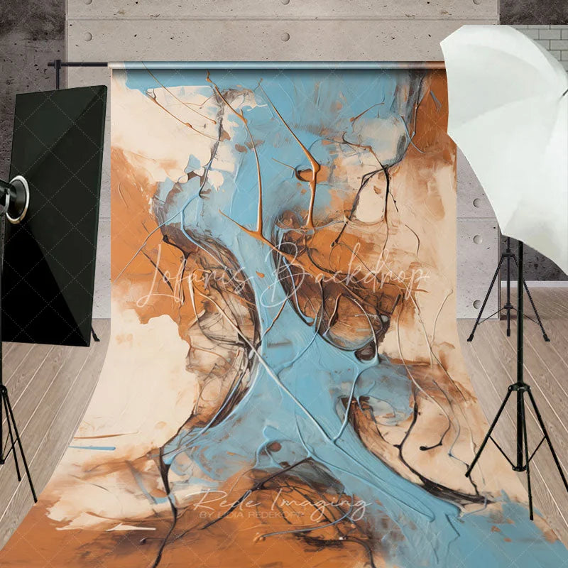 Lofaris Abstract Blue and Brown Paint Texture Sweep Backdrop Modern Artistic Studio Photography Decor