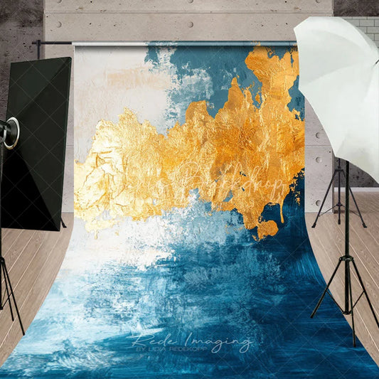 Lofaris Abstract Blue and Gold Foil Sweep Backdrop Elegant Artistic Texture for Party Modern Luxury Photo Background