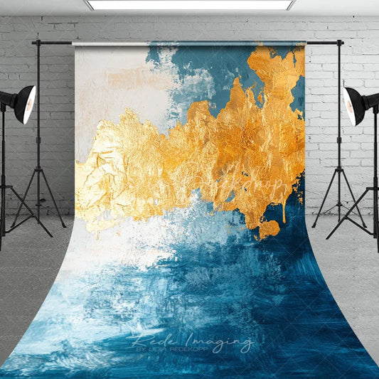 Lofaris Abstract Blue and Gold Foil Sweep Backdrop Elegant Artistic Texture for Party Modern Luxury Photo Background