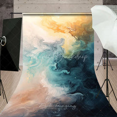 Lofaris Abstract Blue and Gold Oil Paint Sweep Backdrop Artistic Texture for Professional Photography