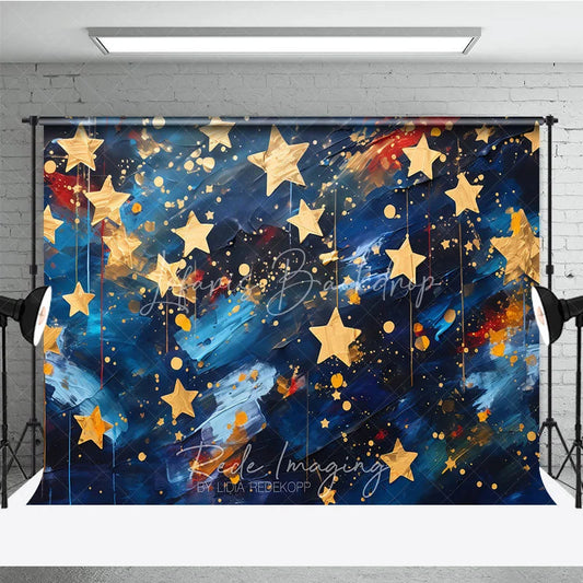 Lofaris Abstract Blue and Gold Stars Photography Backdrop Artistic Brushstroke Celebration Party Decor