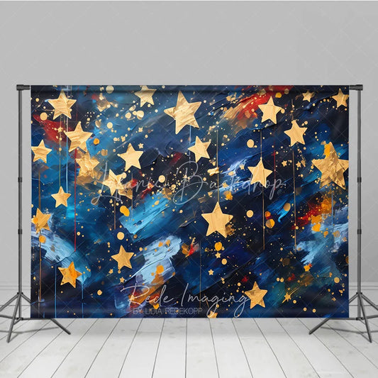 Lofaris Abstract Blue and Gold Stars Photography Backdrop Artistic Brushstroke Celebration Party Decor