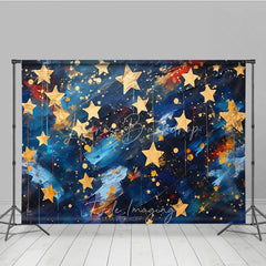 Lofaris Abstract Blue and Gold Stars Photography Backdrop Artistic Brushstroke Celebration Party Decor