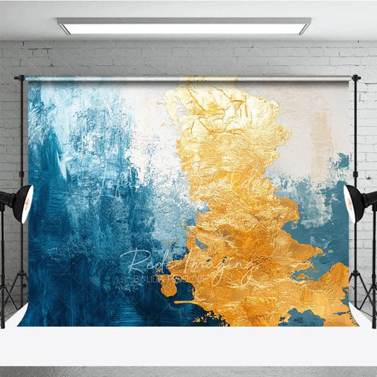 Lofaris Abstract Blue and Gold Textured Photography Backdrop with Artistic Brushstrokes Modern Studio Portrait Background