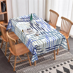Lofaris Abstract Blue and Grey Brushstroke Pattern Rectangle Tablecloth Modern Artistic Dining Event Decor