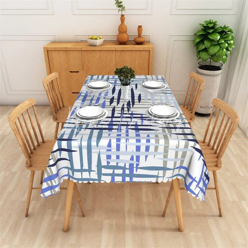 Lofaris Abstract Blue and Grey Brushstroke Pattern Rectangle Tablecloth Modern Artistic Dining Event Decor
