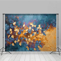 Lofaris Abstract Blue Gold Leaves Backdrop Dark Teal Plant Foil Texture Background Artistic Photography Prop