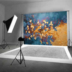 Lofaris Abstract Blue Gold Leaves Backdrop Dark Teal Plant Foil Texture Background Artistic Photography Prop