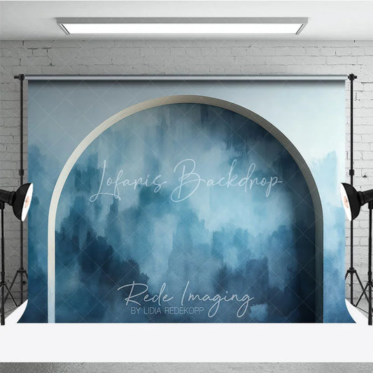 Lofaris Abstract Blue Textured Photography Backdrop with Arched Design Modern Watercolor Style for Studio Portraits